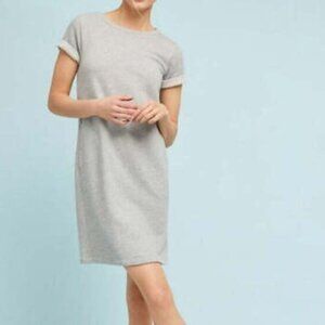 Anthropologie Mini Tunic Dress Medium Gray Cotton Terry Short Sleeve